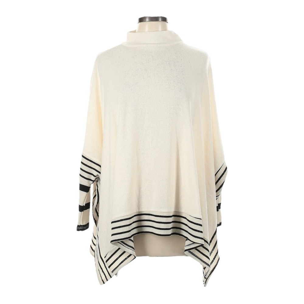 12PM By Mon Ami Turtleneck Sweater Size L NWOT Ivory Stripe Neutral Poncho